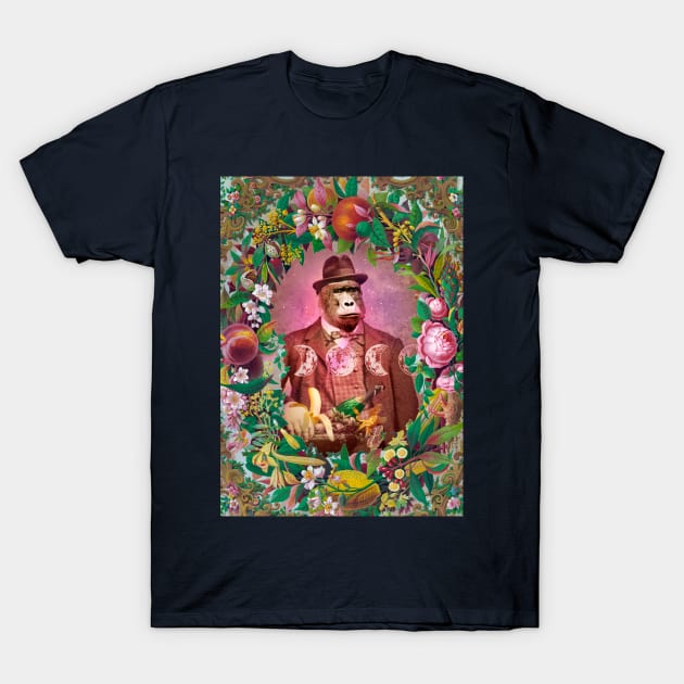 Gentleman gorilla fruit and flowers vintage card T-Shirt by sandpaperdaisy